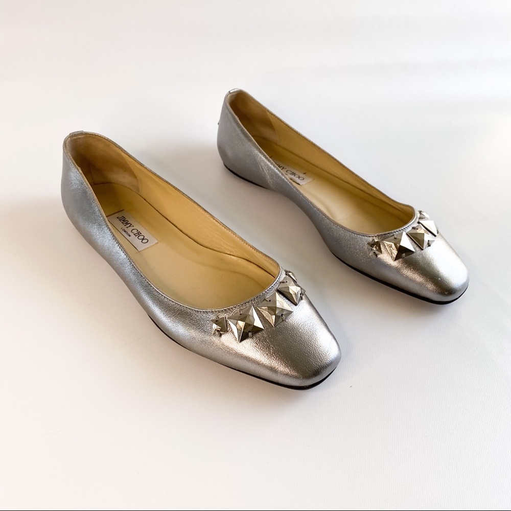 Jimmy Choo London, Silver Flat leather shoes